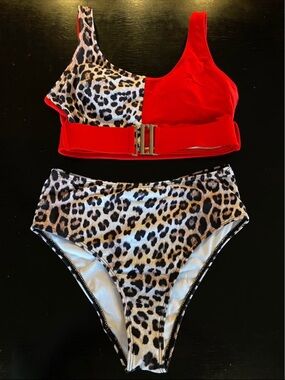Red & Leopard Two-Piece Bikini Set